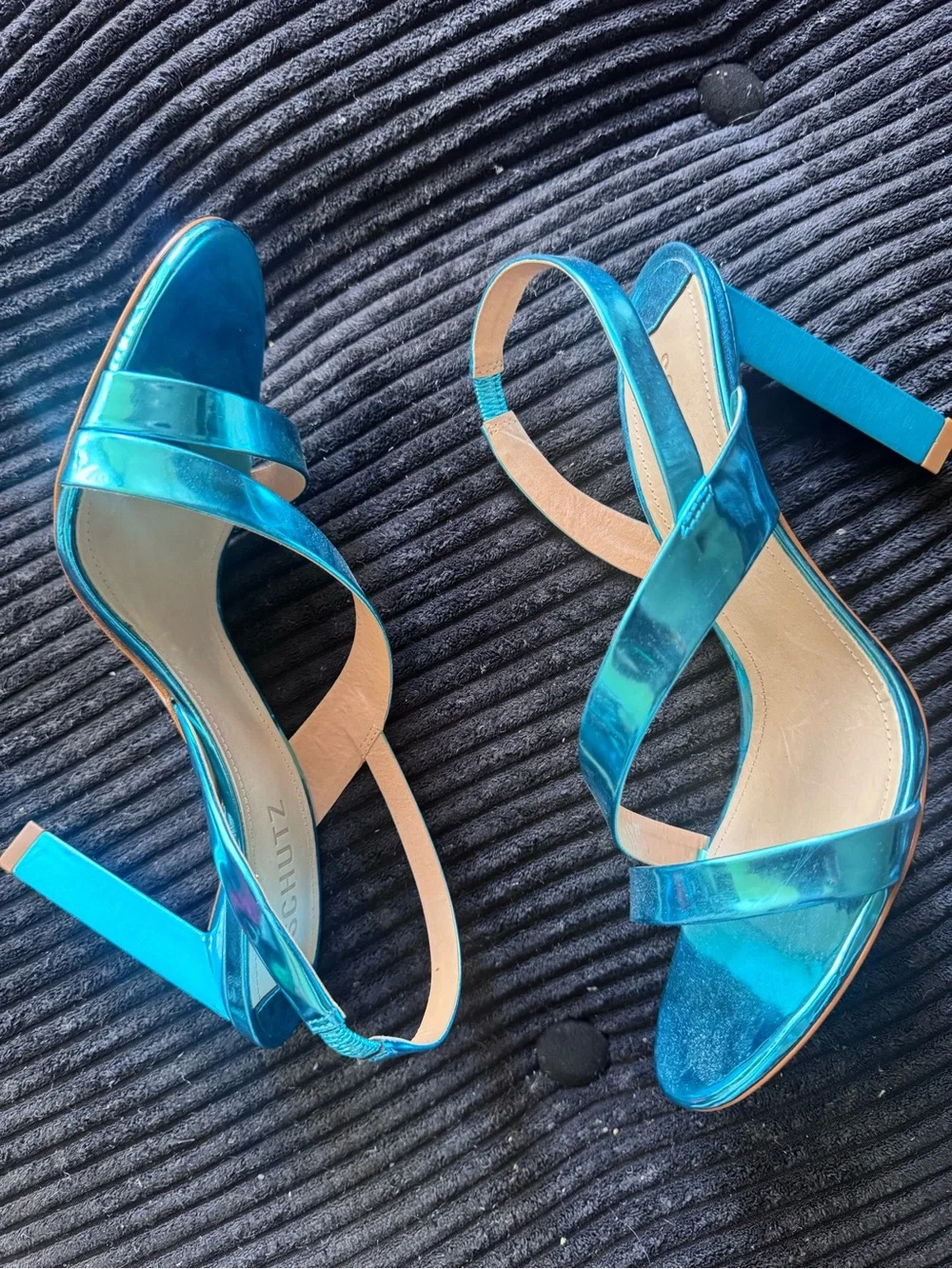 SCHUTZ Metallic Teal Strappy Slingback Heels size 9 - Picture 2 of 4